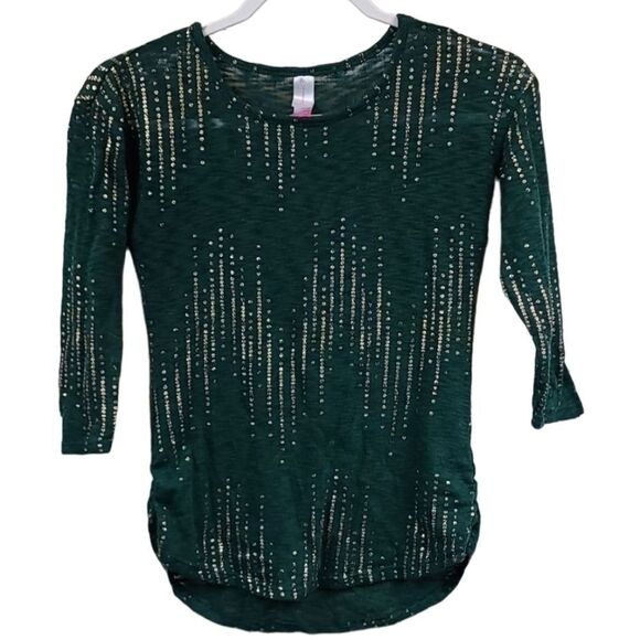 Festive Sparkly Forest Green & Gold Metallic Dots Lightweight Sweater Scoop Neck - Picture 1 of 8
